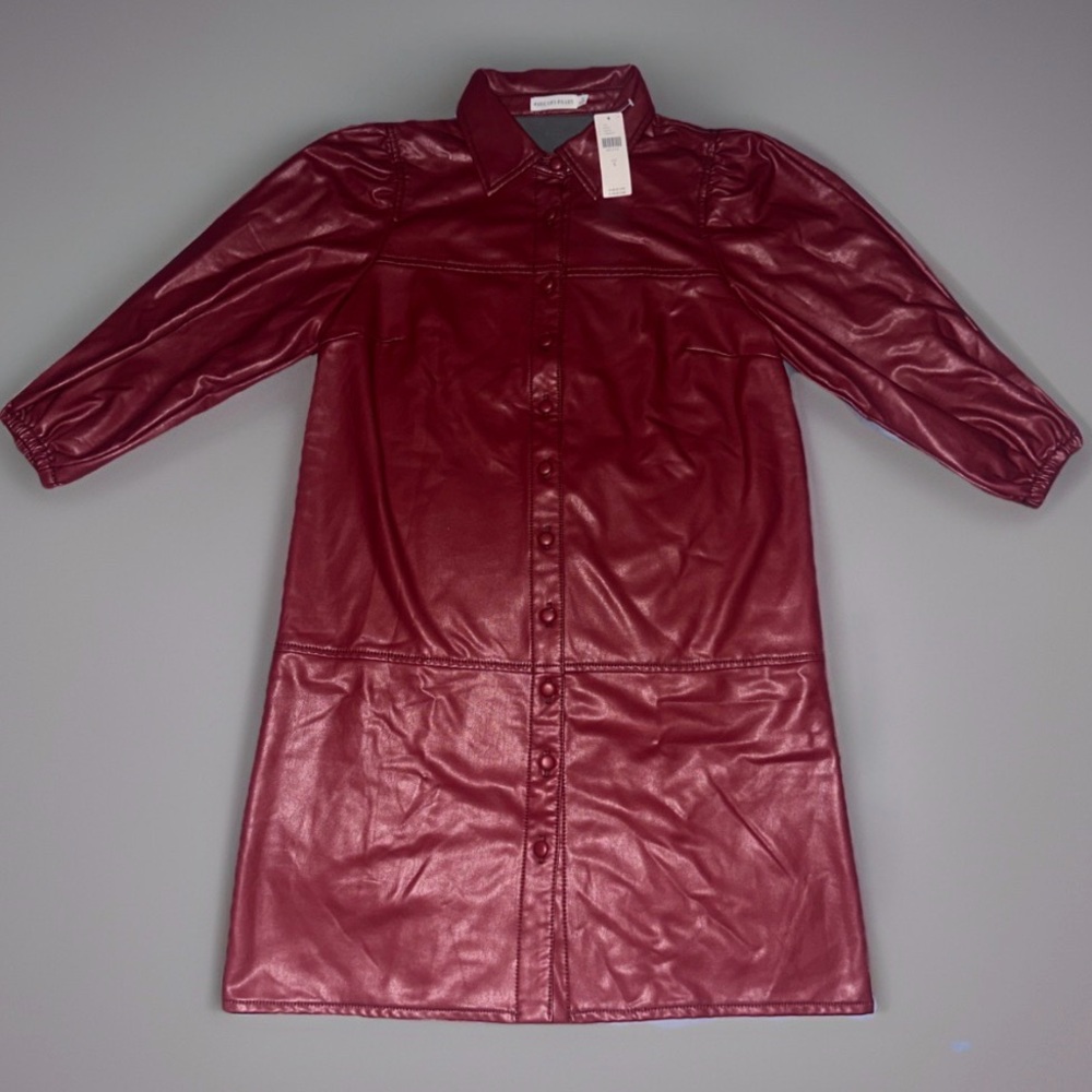 New Anthropologie Avec Les Filles Shirt Dress Women's S Red Berry Faux Leather
